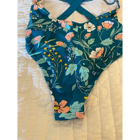 Beach Sissi  One Piece Swimsuit Plus Size XL Turquoise Tropical Swimsuit Pool - Picture 6 of 10